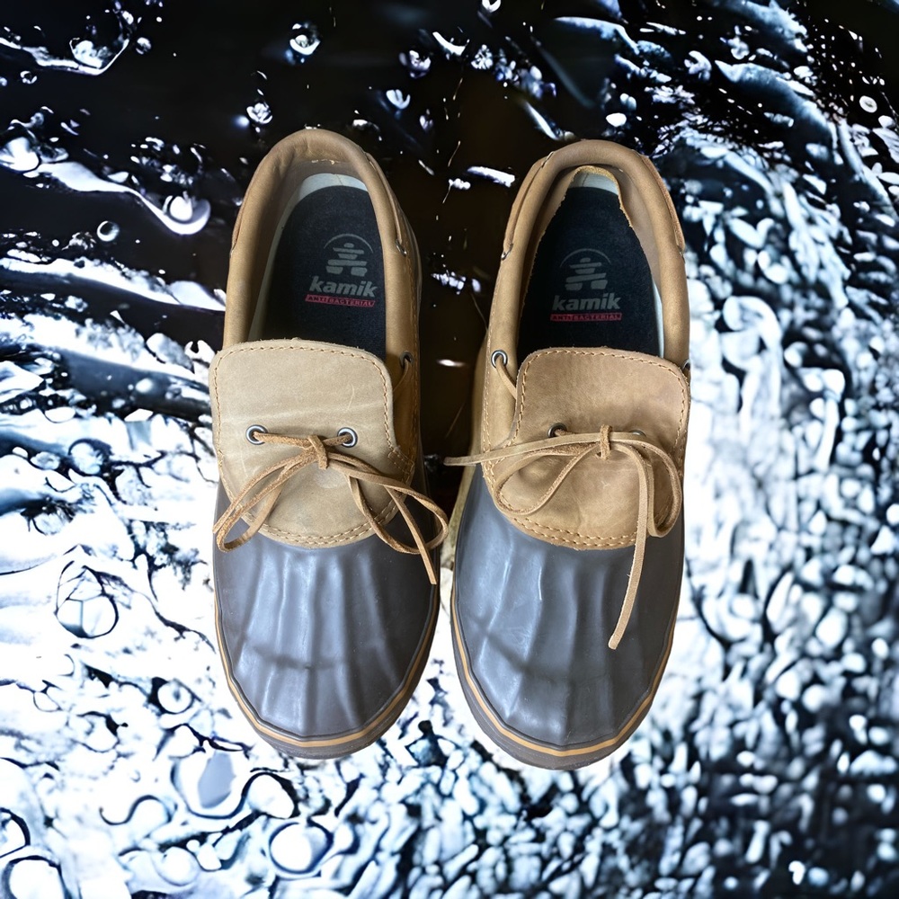 KAMIK DRAKE 2 BROWN WATERPROOF LEATHER & RUBBER LOW BOAT RAIN SHOES 10 medium - Picture 4 of 5